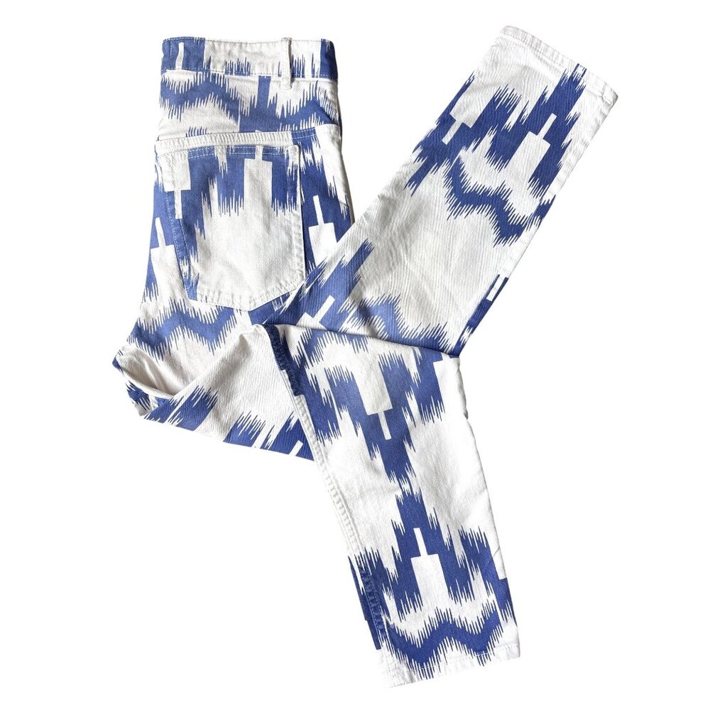Isabel Marant Étoile Jeans Denim Lanea Trousers Pants Ikat Size 36 / 4 White Blu